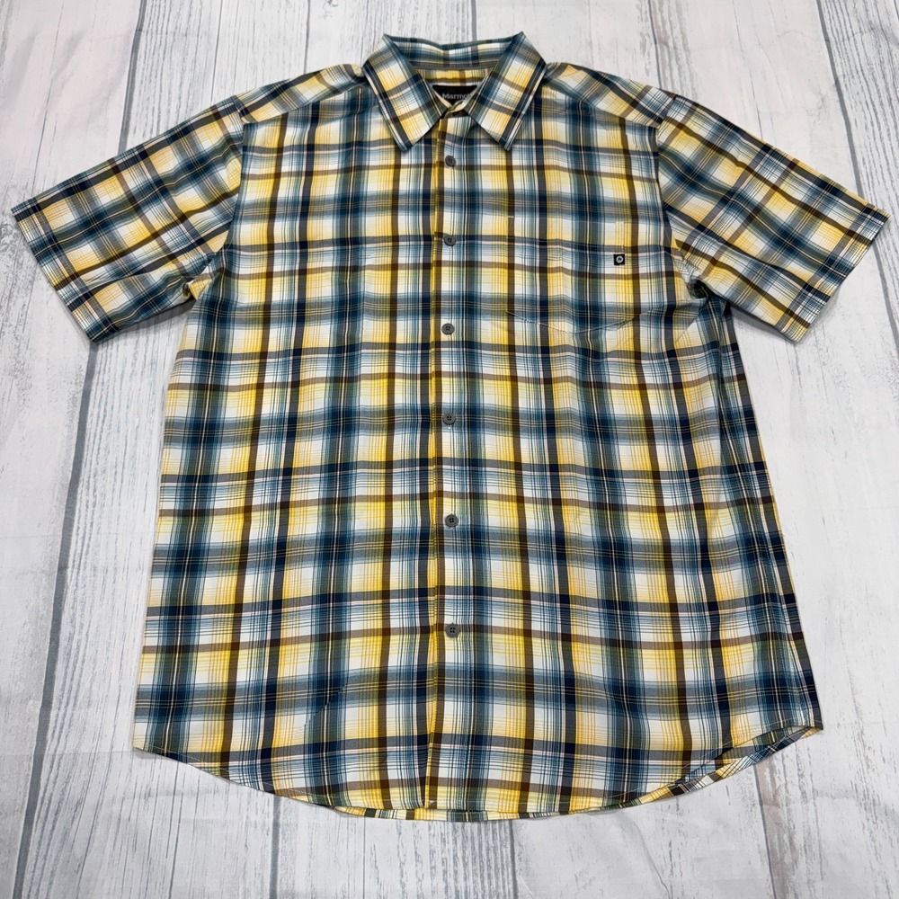 Marmot Button Shirt M Medium Plaid Short Sleeve Hike Fish Outdoors Casual Men